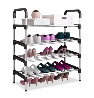 Lukzer 4 Layer Free Standing Stainless Steel Shoe Rack Space Saving Entryway Footwear Holder Storage Organizer Cabinet (88 x 28 x 54cm)