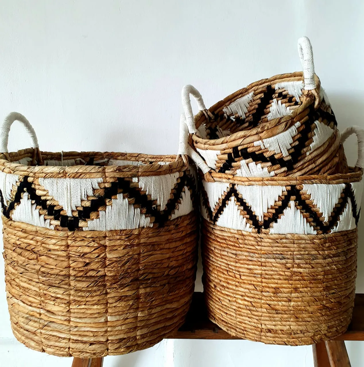 Mac Set 3 Banana Leaf Basket With Woven Zig-Zag Motif