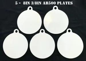 Magnum Target 8 in. AR500 Gong/Hanger Shooting Target - 3/8 Thk Pistol & Rifle Target - 5pc. Steel Target Set - H85WEAR500