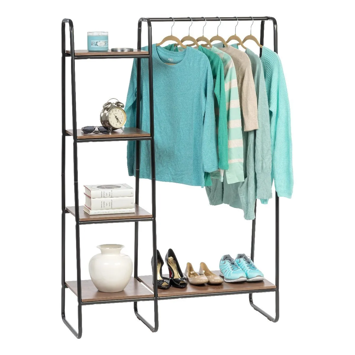 Metal Garment Rack with Wood Shelf - 5 Shelf