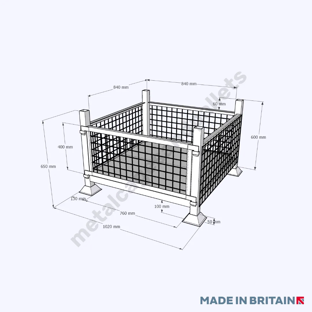 Metal Stillage Cage with Mesh Sides and Detachable Front