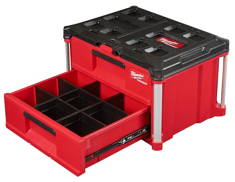 Milwaukee PACKOUT 48-22-8442 Tool Box, 50 lb, Polypropylene, Black/Red, 22.2 in L x 16.3 in W x 14.3 in H Outside :EA: QUANTITY: 1