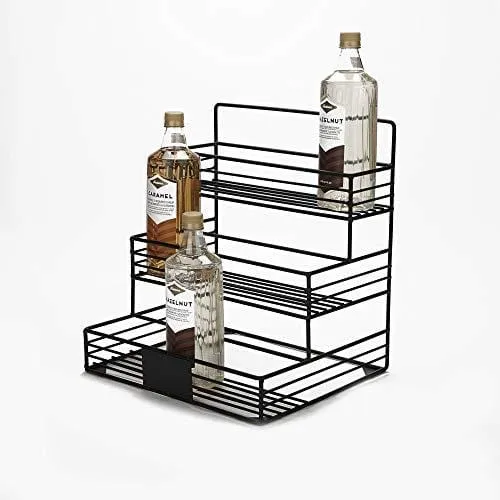 Mind Reader Iron, Wire Compartment Organizer, Storage for Syrup, Wine, Dressing, Black-12 Capacity, One Size, 12 Bottle Holder