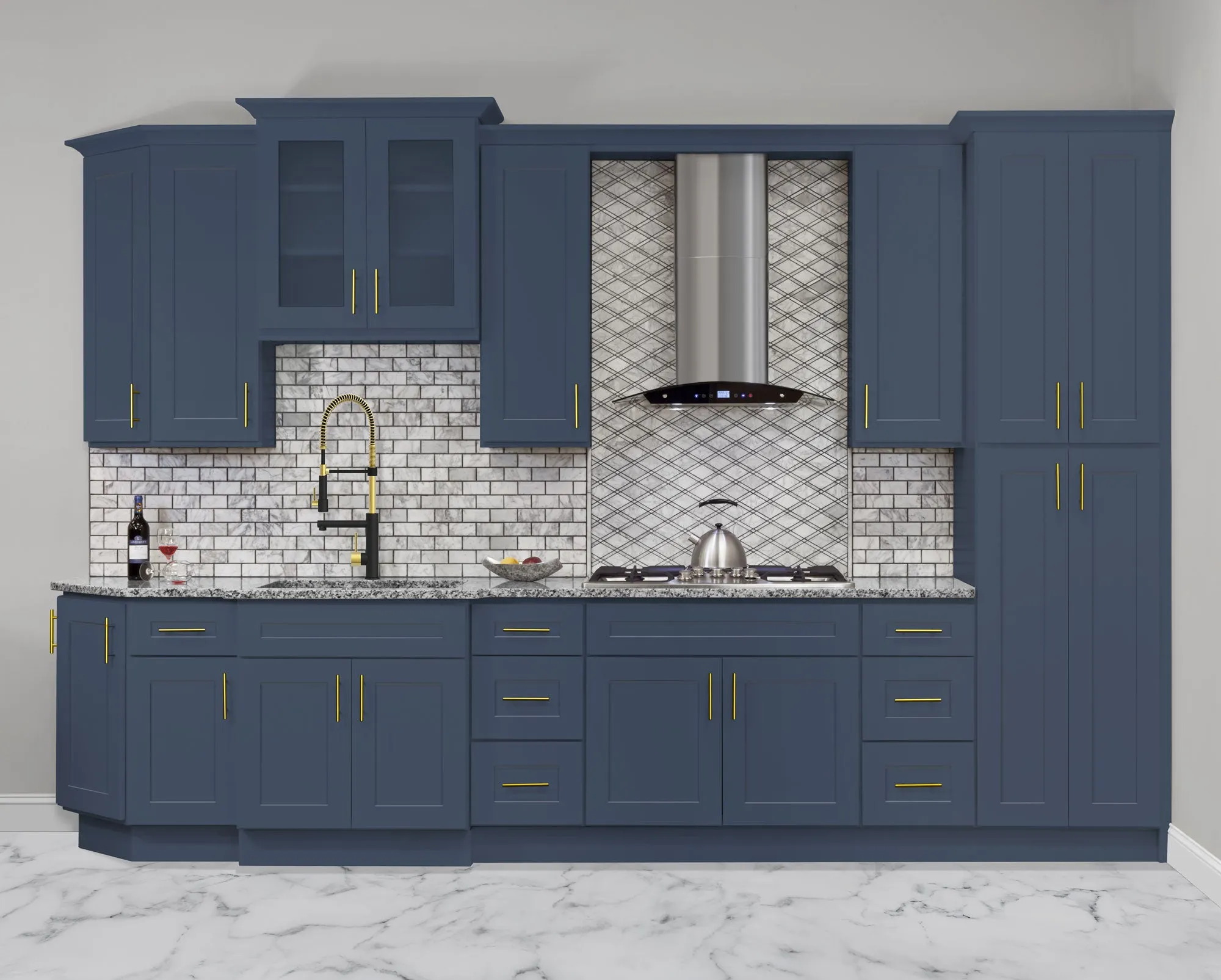 Mullion Diagonal Corner Wall Kitchen Cabinet DCMD2436 Danbury Blue LessCare 24 in. width 36 in. height 12 in. depth