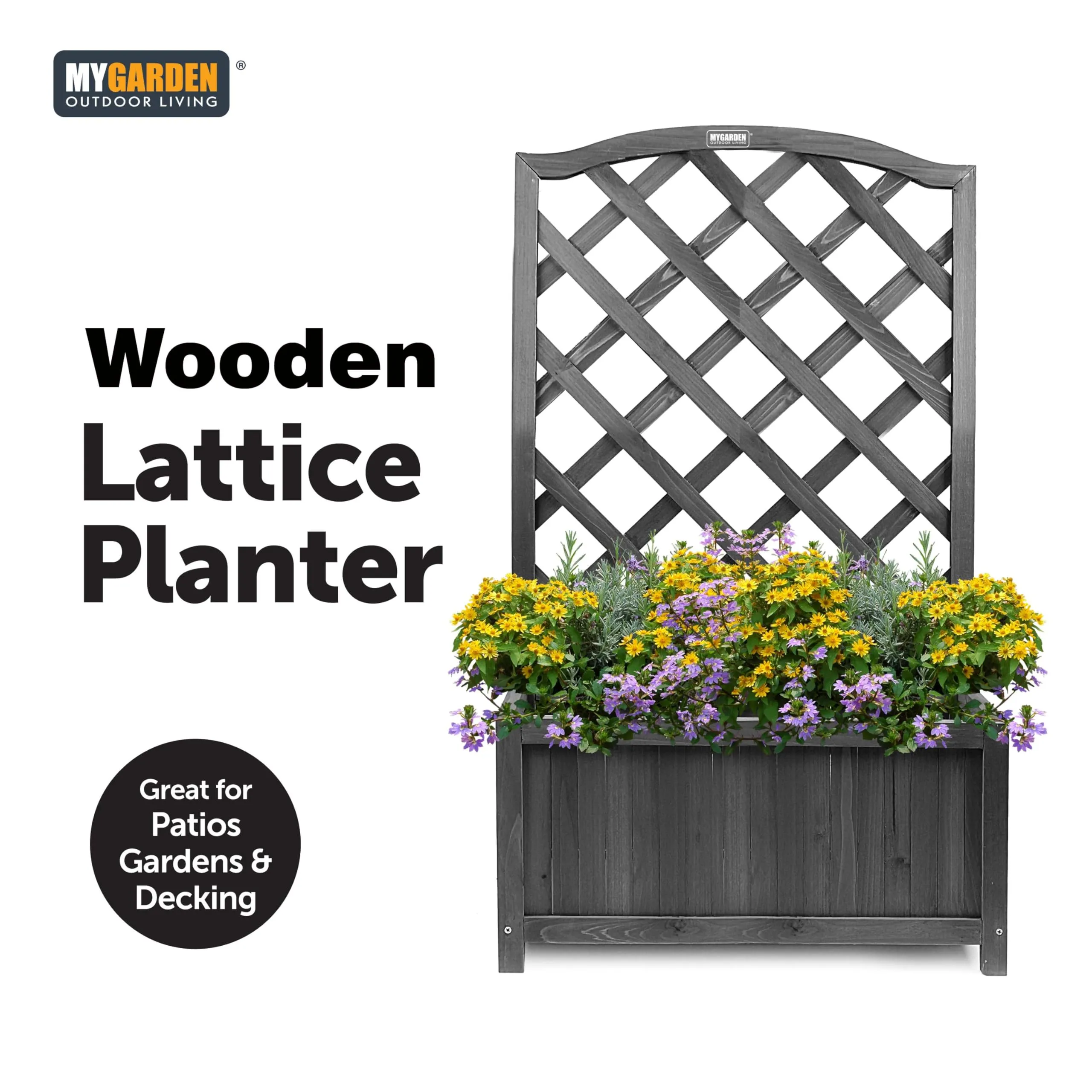 My Garden Wooden Lattice Planter 100CM Rectangular Planter Trellis Panel For Climbing Flower Plant Pot Box With Drain Wooden Base Ideal For Garden Patios & Decking Easy to Assemble