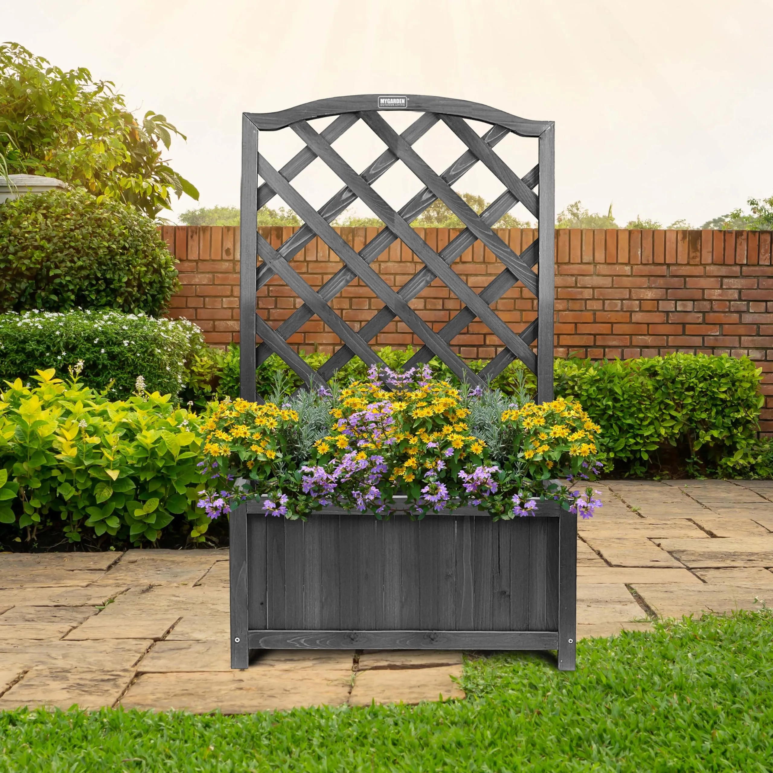 My Garden Wooden Lattice Planter 100CM Rectangular Planter Trellis Panel For Climbing Flower Plant Pot Box With Drain Wooden Base Ideal For Garden Patios & Decking Easy to Assemble