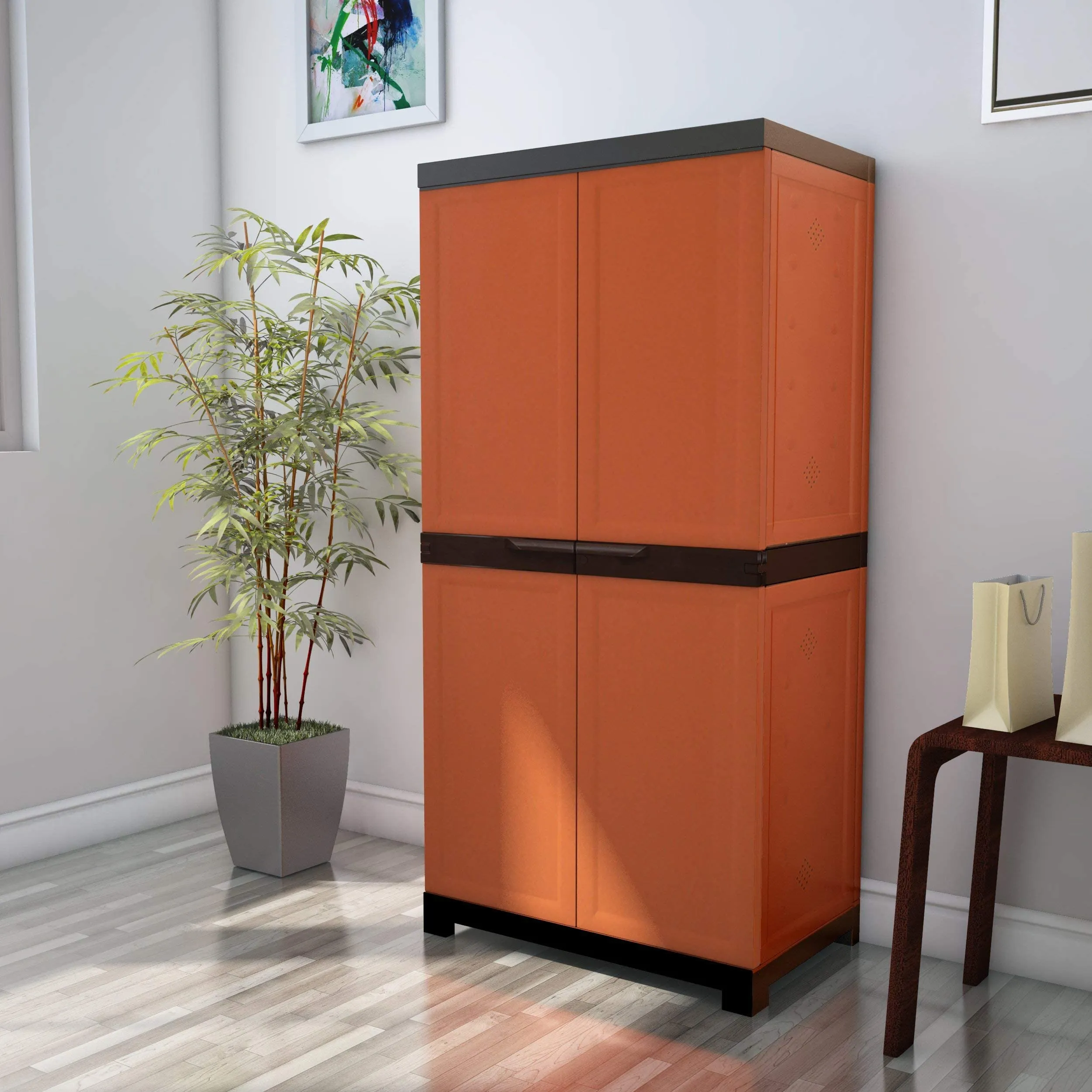 Nilkamal Freedom Mini 18 (FMSC18) Plastic Cabinet for Shoe Storage | Space Organizer | Shoe Rack | for Living Room Home & Office (Rust)