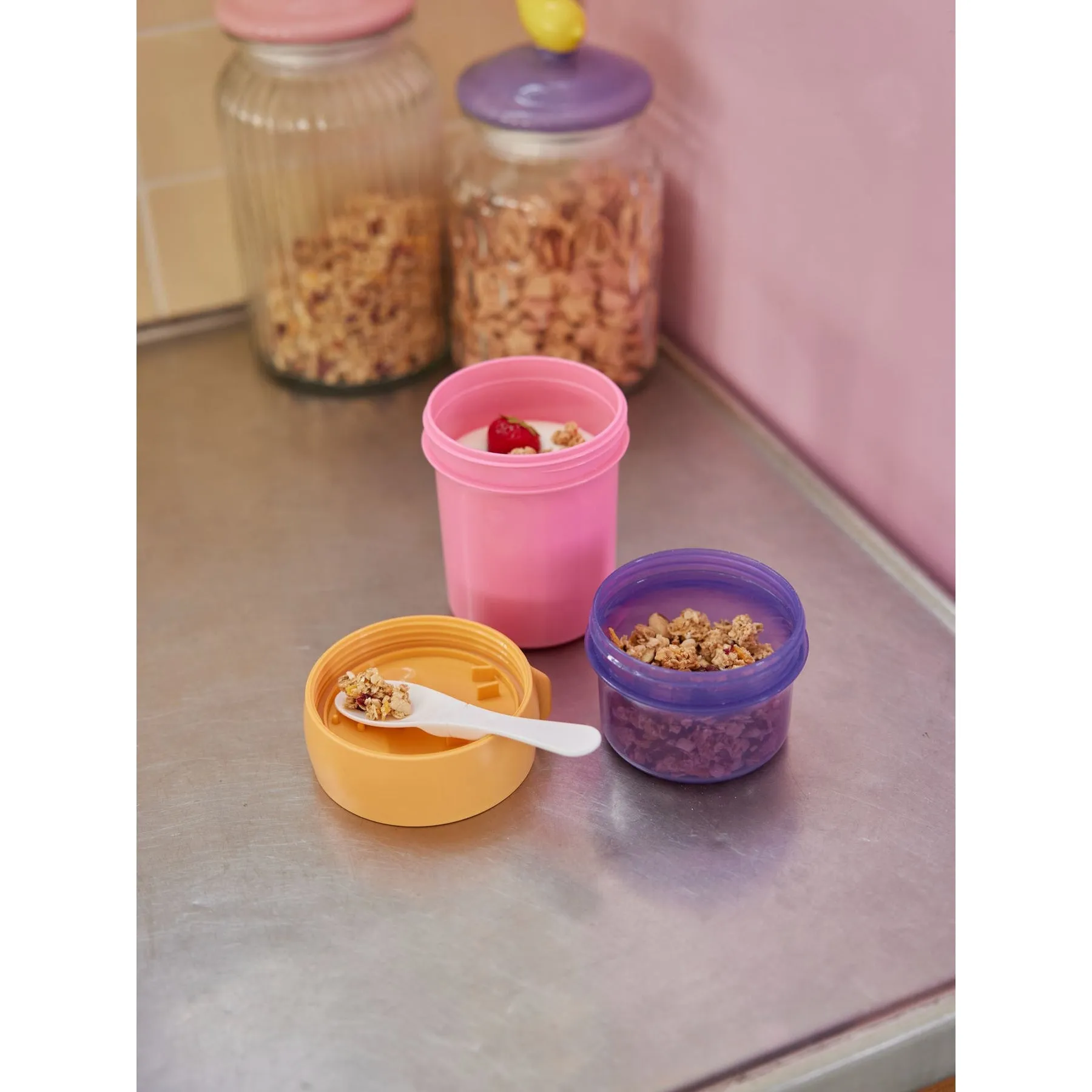 Rice DK Granola Container Color Soft Pink 400ml / Lid Lavender - 250ml