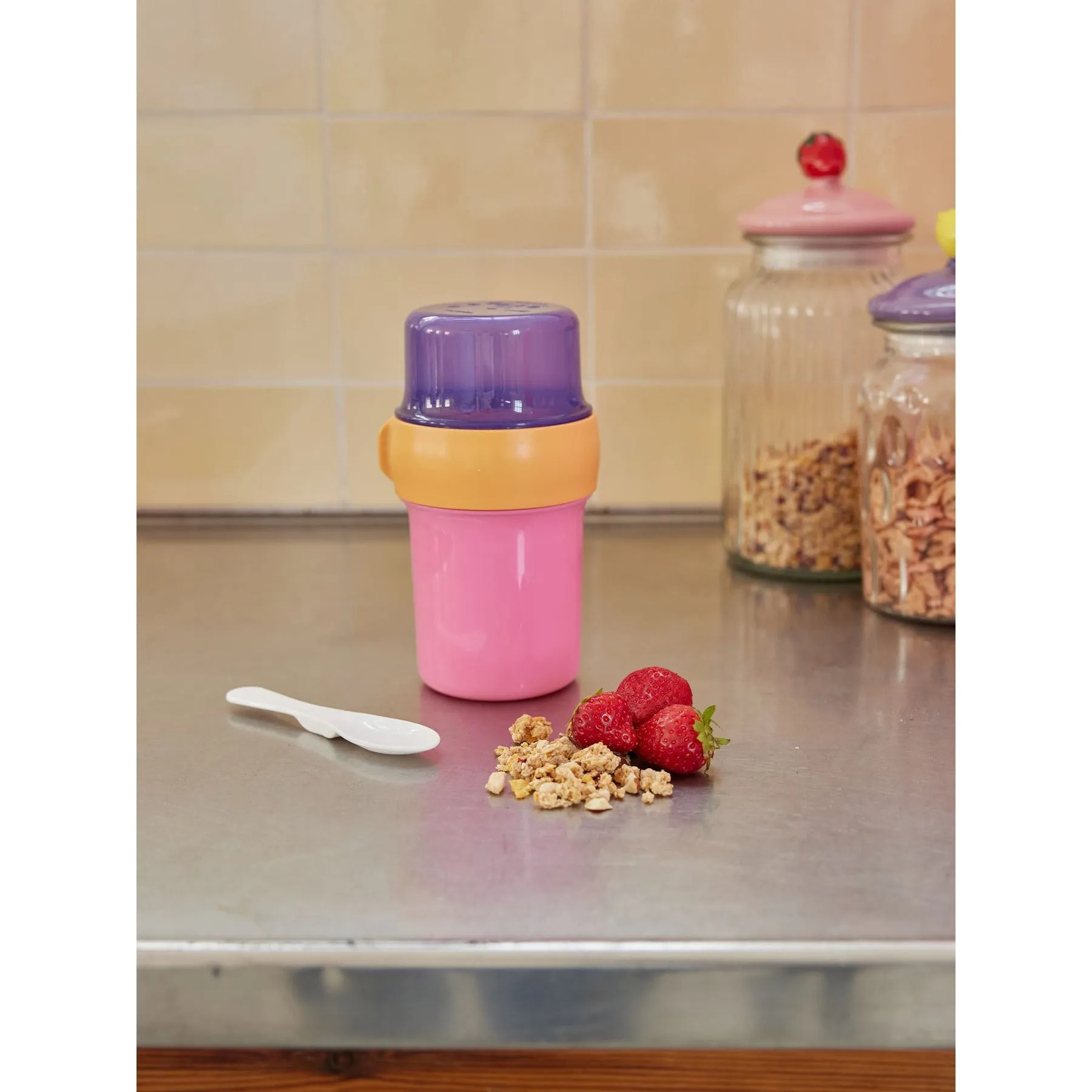 Rice DK Granola Container Color Soft Pink 400ml / Lid Lavender - 250ml