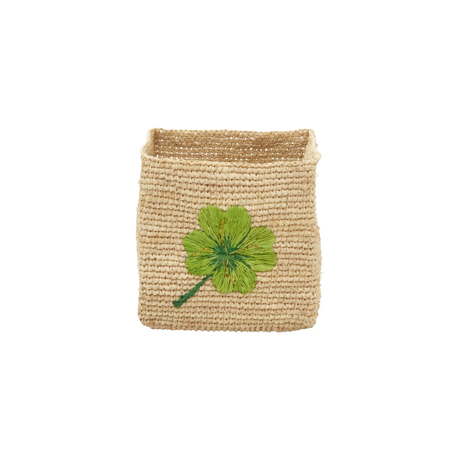 Rice DK Large Square Raffia Storage Basket - Natural - Clover Embroidery