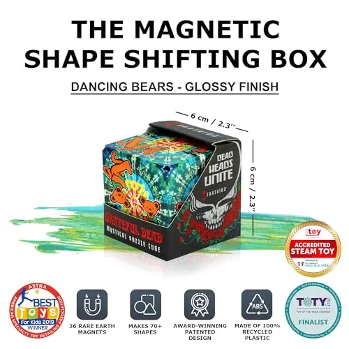 SHASHIBO Shape Shifting Box - Award-Winning, Patented Fidget Cube w/ 36 Rare Earth Magnets - Transforms Into Over 70 Shapes, Download Fun in Motion Toys Mobile App (The Grateful Dead-Dancing Bears)