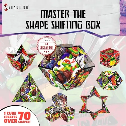 SHASHIBO Teenage Mutant Ninja Turtles Shape Shifting Box - Award-Winning, Patented Magnetic Puzzle Cube w/36 Rare Earth Magnets -Fidget Cube Transforms Into Over 70 Shapes (Raphael Series 2)