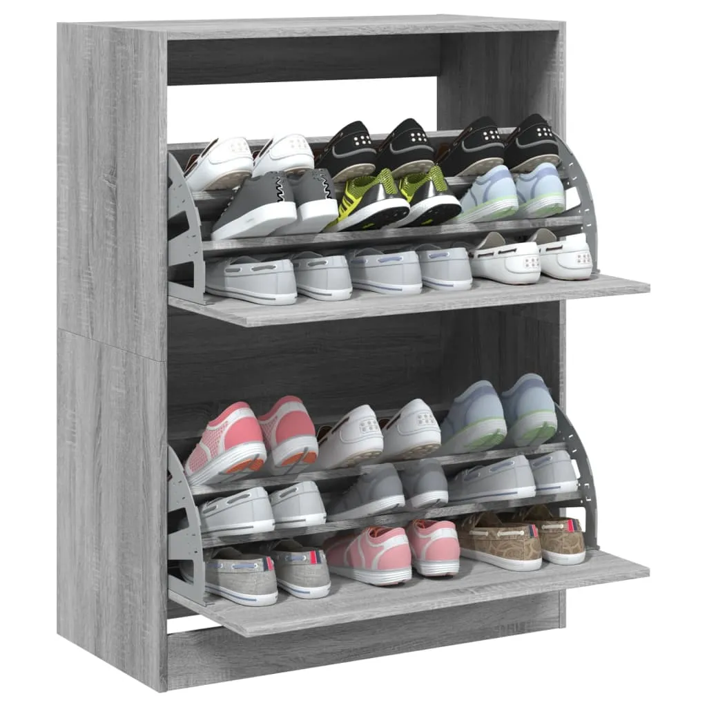 Shoe Cabinet with 2 Flip-Drawers Grey Sonoma 80x42x108 cm