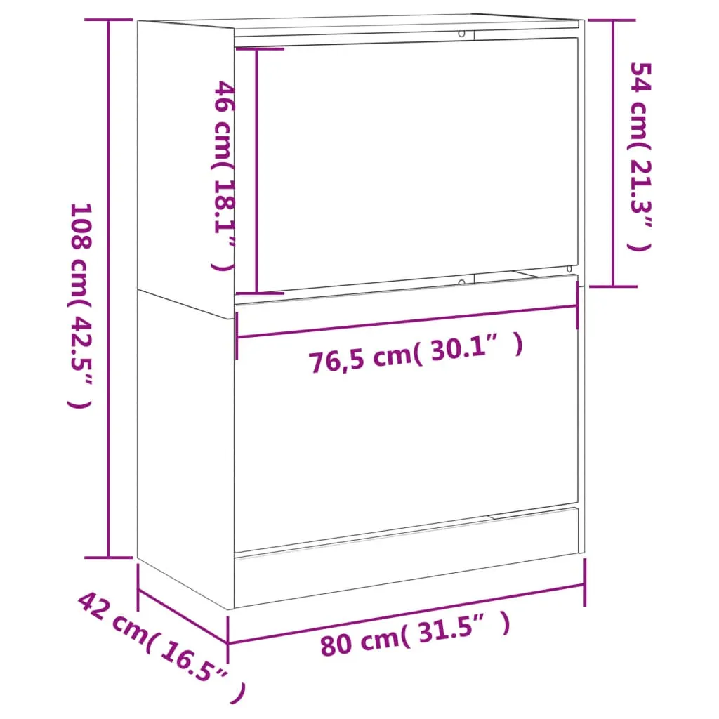 Shoe Cabinet with 2 Flip-Drawers Grey Sonoma 80x42x108 cm