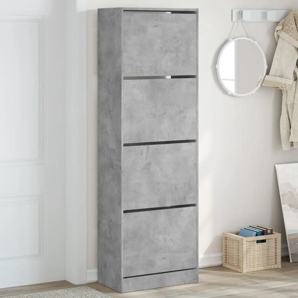 Shoe Cabinet with 4 Flip-Drawers Concrete Grey 60x34x187.5 cm