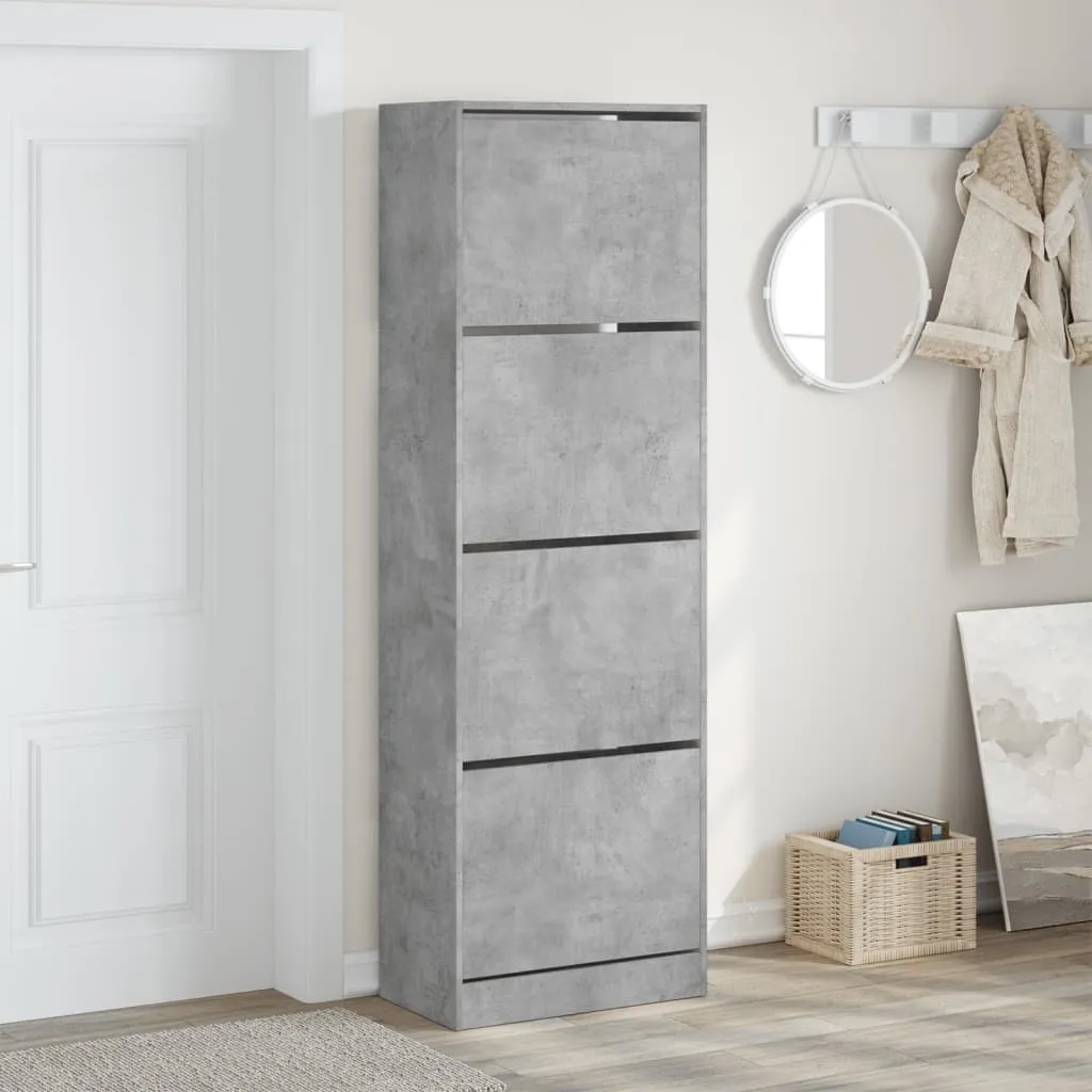 Shoe Cabinet with 4 Flip-Drawers Concrete Grey 60x34x187.5 cm