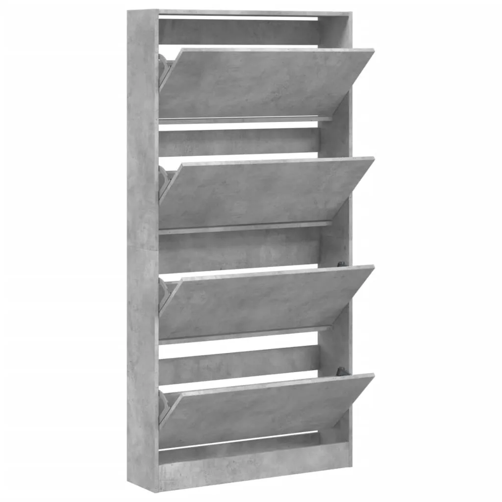 Shoe Cabinet with 4 Flip-Drawers Concrete Grey 80x21x163.5 cm