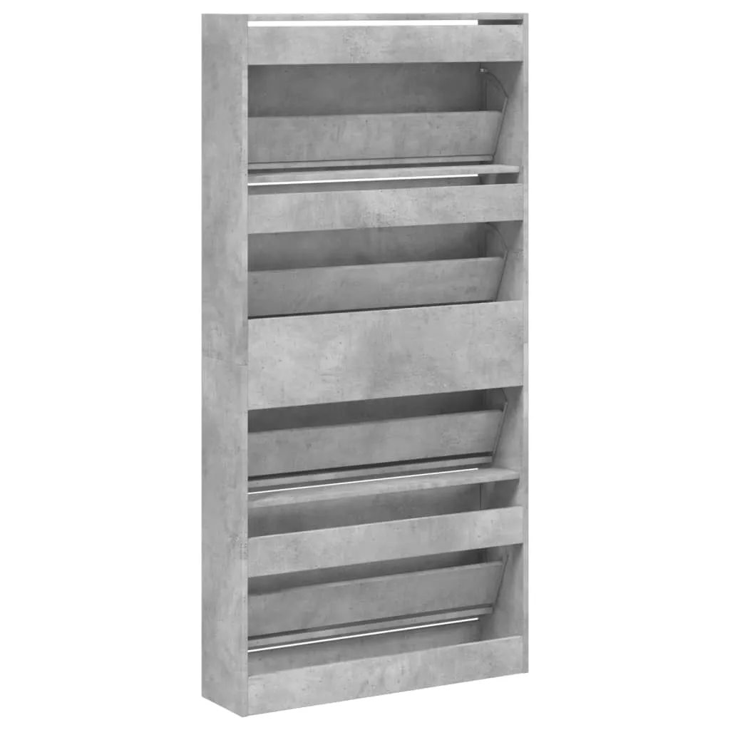 Shoe Cabinet with 4 Flip-Drawers Concrete Grey 80x21x163.5 cm