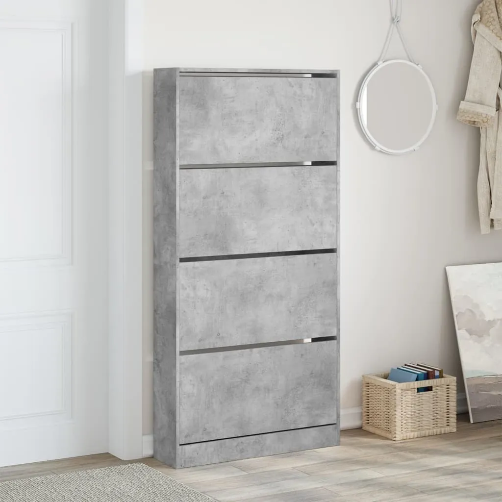 Shoe Cabinet with 4 Flip-Drawers Concrete Grey 80x21x163.5 cm