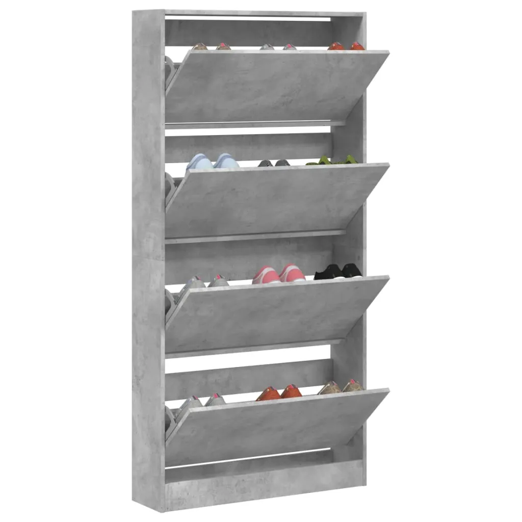 Shoe Cabinet with 4 Flip-Drawers Concrete Grey 80x21x163.5 cm