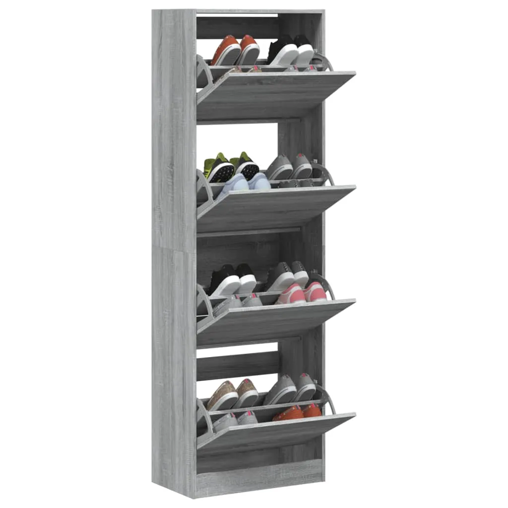 Shoe Cabinet with 4 Flip-Drawers Grey Sonoma 60x34x187.5 cm