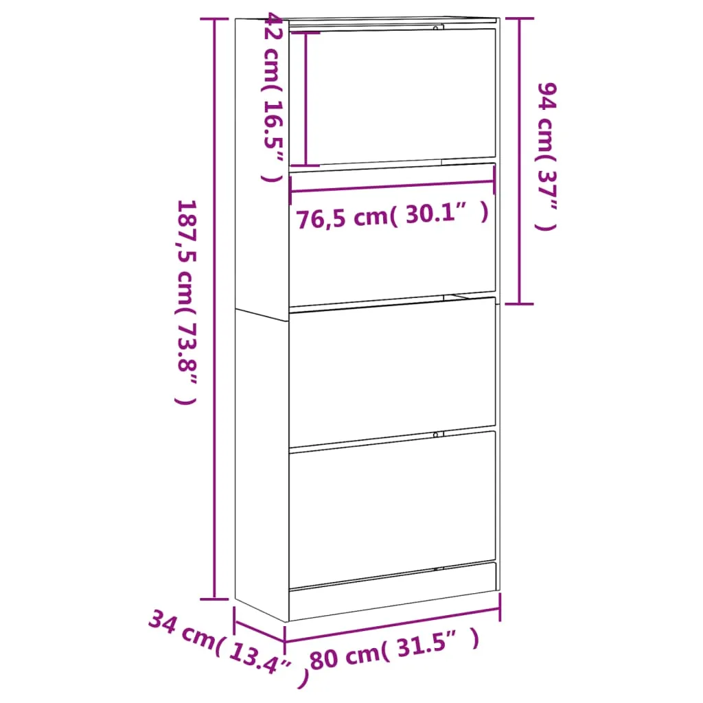 Shoe Cabinet with 4 Flip-Drawers Grey Sonoma 80x34x187.5 cm