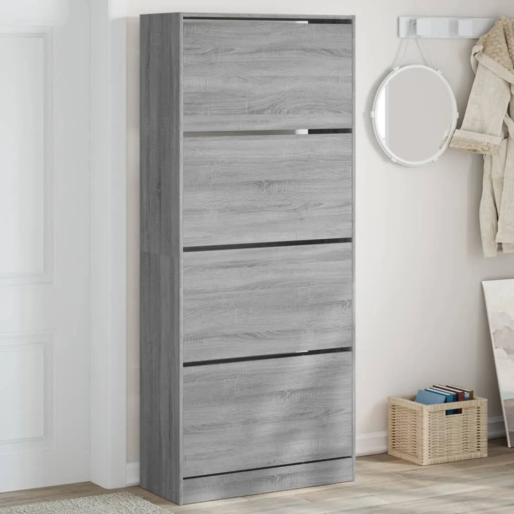 Shoe Cabinet with 4 Flip-Drawers Grey Sonoma 80x34x187.5 cm