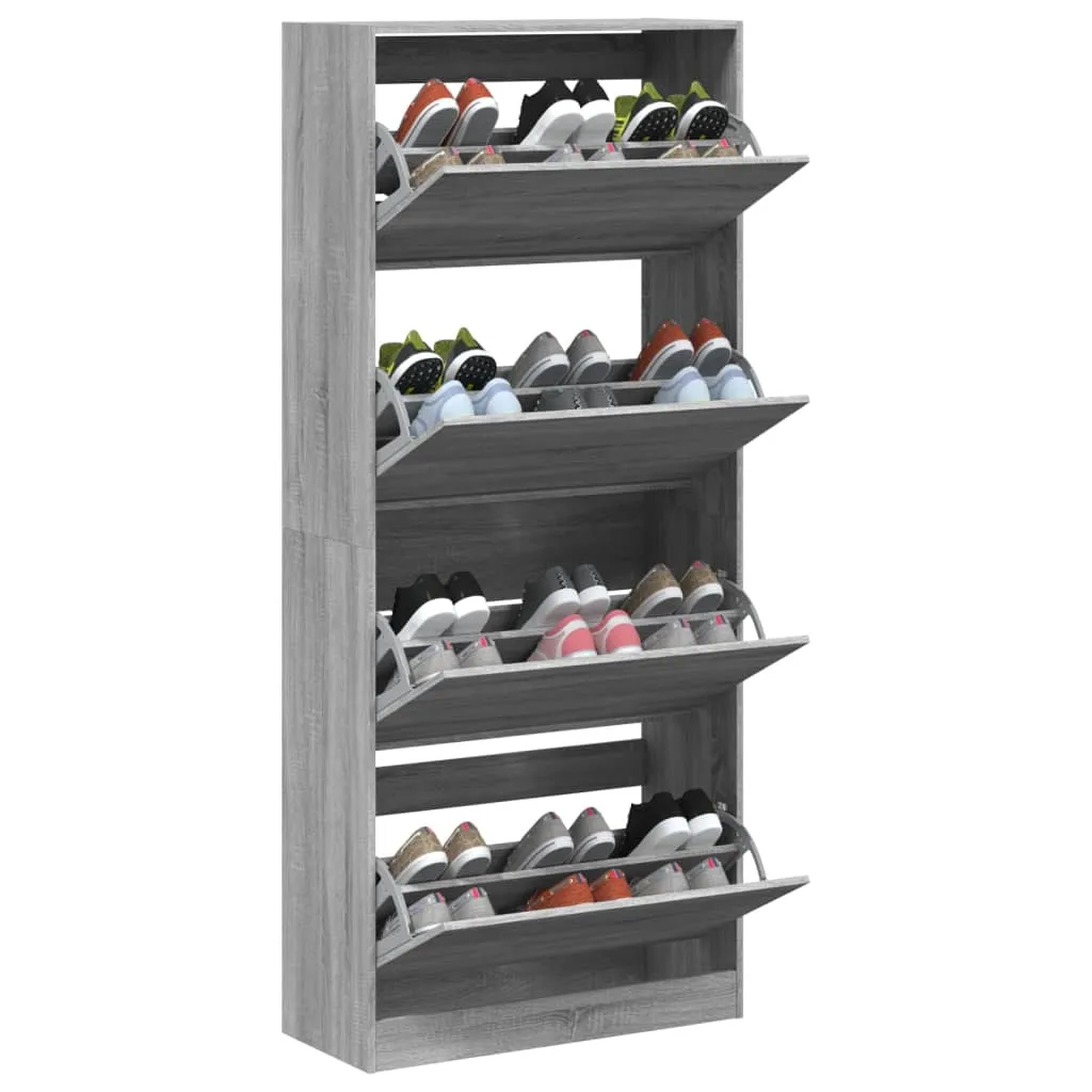 Shoe Cabinet with 4 Flip-Drawers Grey Sonoma 80x34x187.5 cm