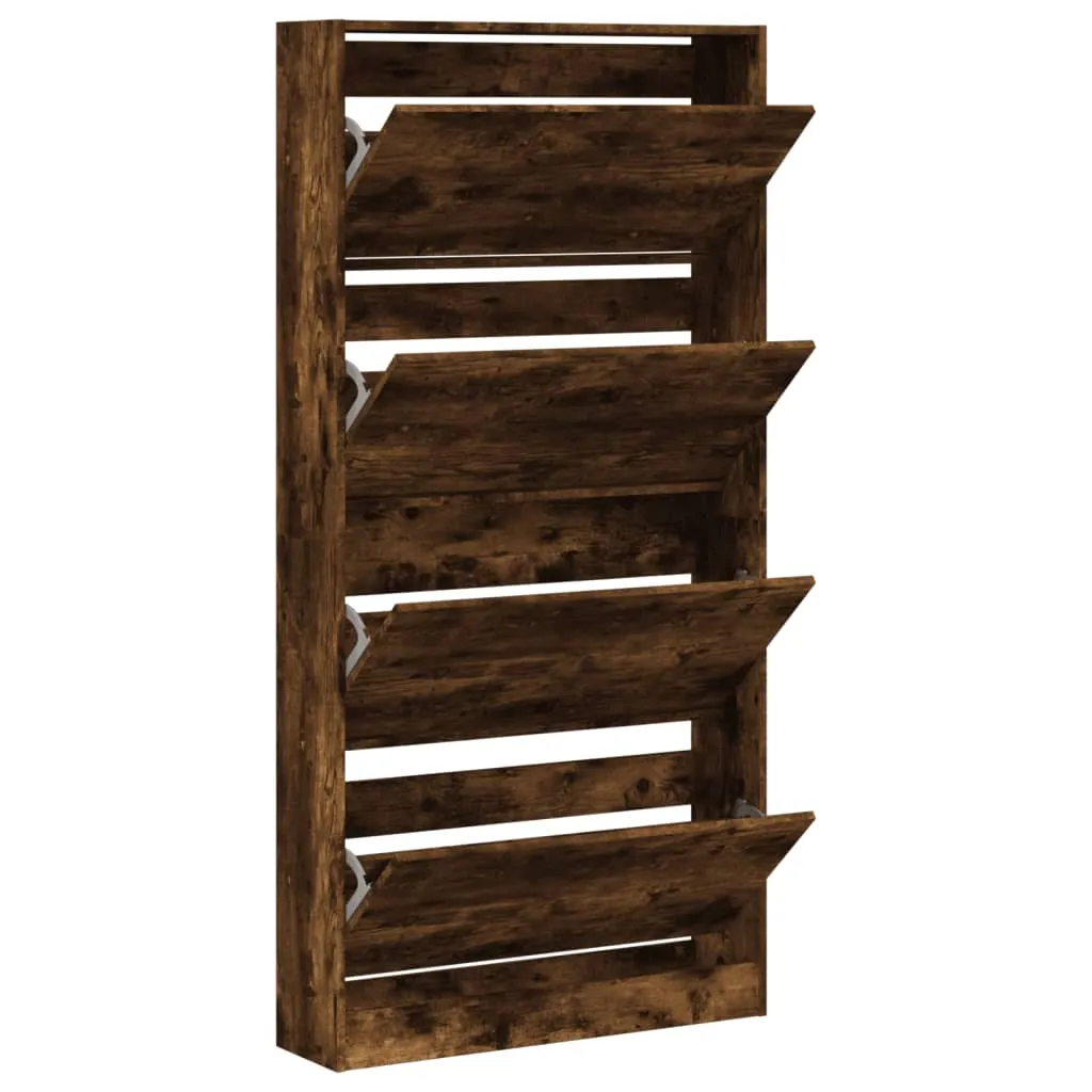 Shoe Cabinet with 4 Flip-Drawers Smoked Oak 80x21x163.5 cm