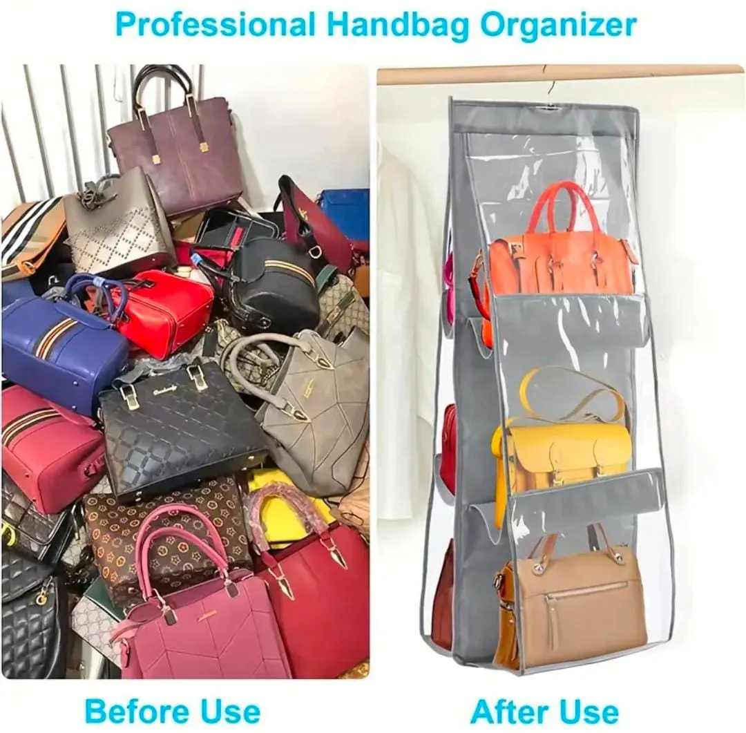 Six Pockets Hand Bags Organizer / Dust - Proof Space Saving Holder With Hanging Hook