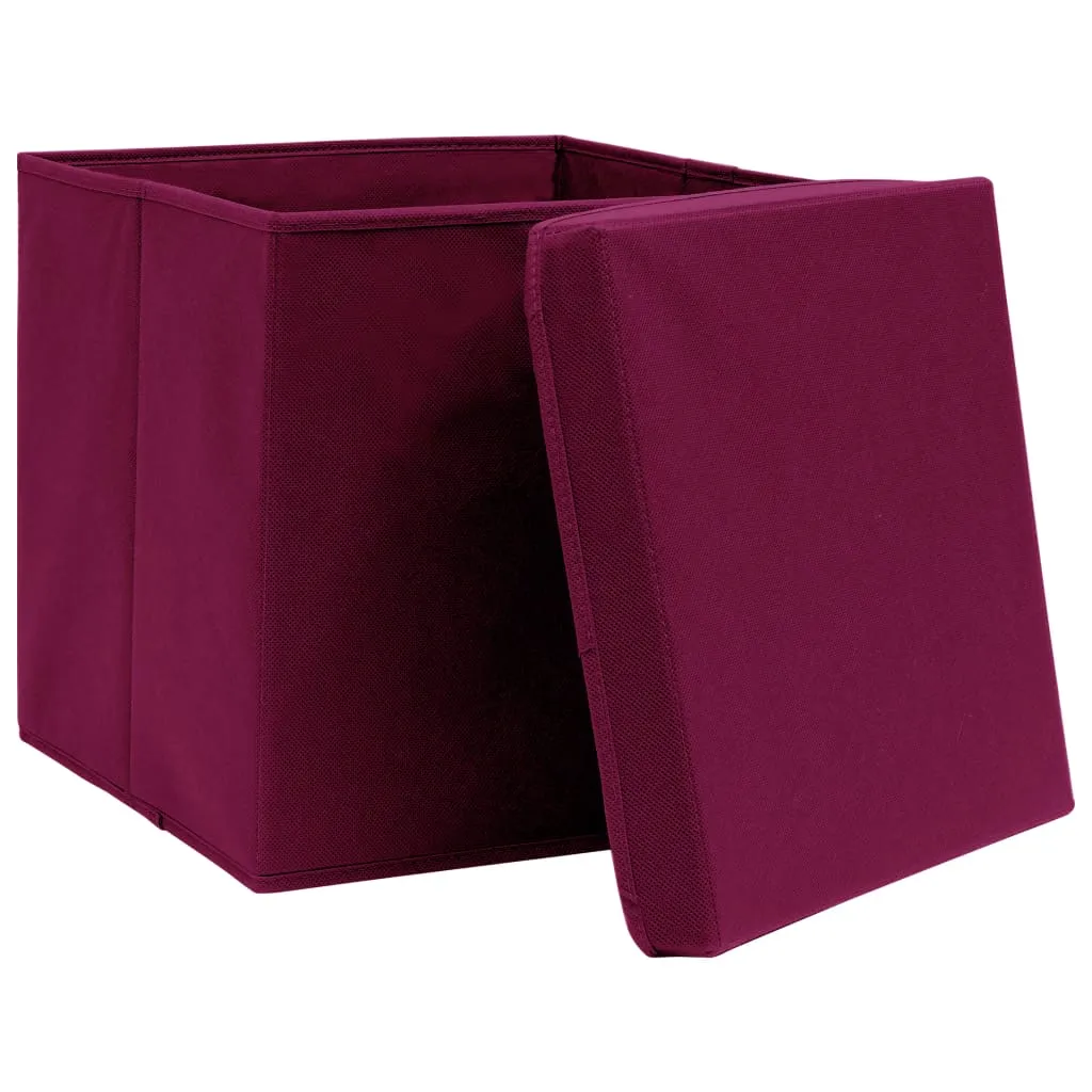 Storage Boxes with Lids 10 pcs Dark Red 32x32x32 cm Fabric