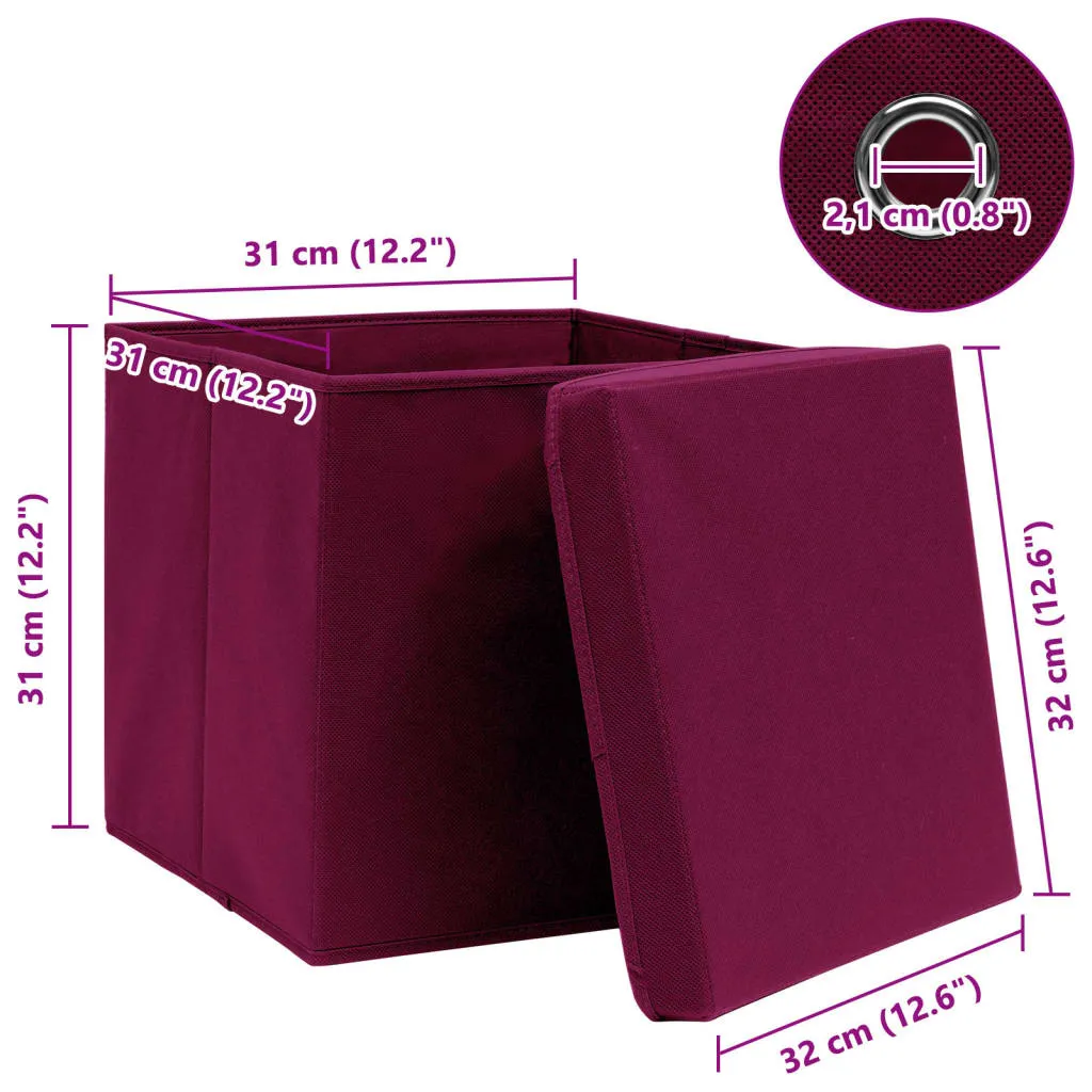 Storage Boxes with Lids 10 pcs Dark Red 32x32x32 cm Fabric