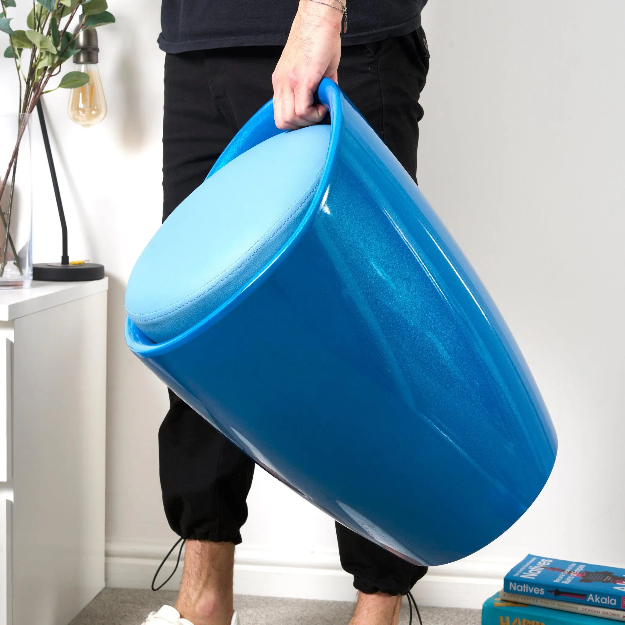 Storage Ottoman Stool With Faux Leather Seat - Blue