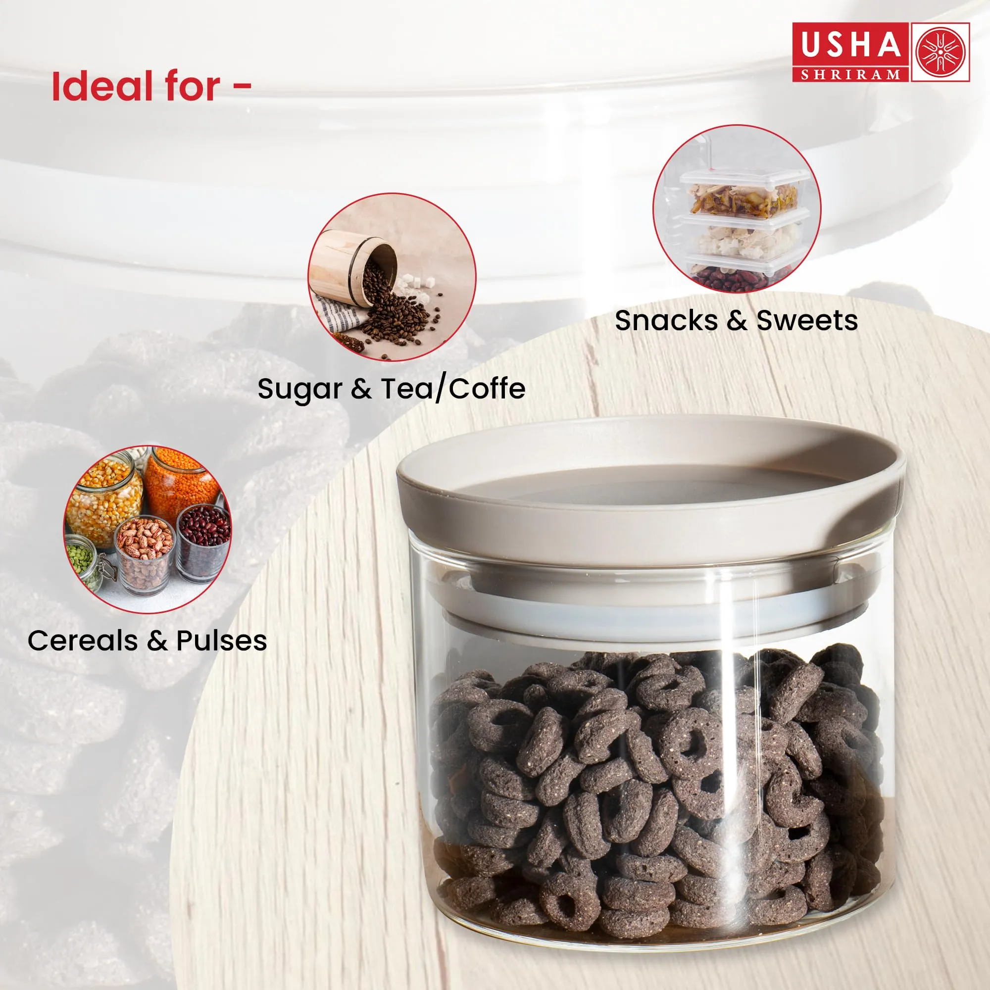 USHA SHRIRAM Food Storage Conatiner with Airtight Lid | Borosilicate Glass Container For Kitchen Storage Set| Glass Container With Lid For Fridge Storage| Borosilicate Bowl (4 Pcs - 450ml each)