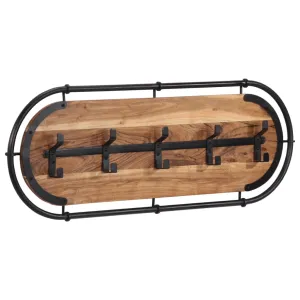 Wall-mounted Coat Rack with 5 Hooks Solid Wood Acacia